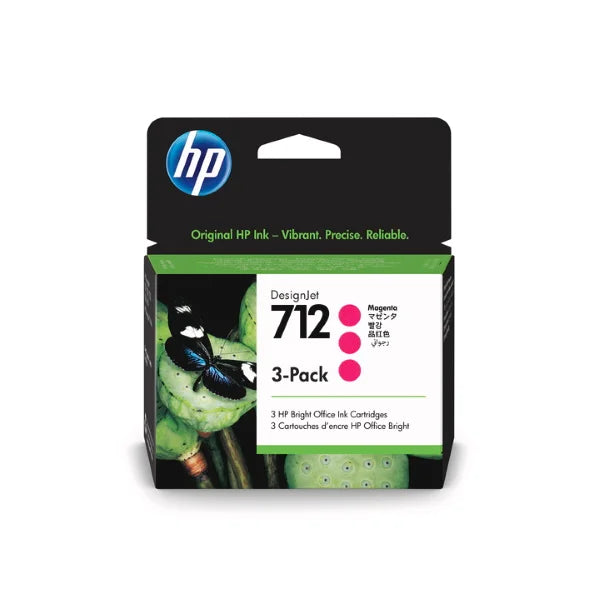 HP 712 T210, 230, 250, 650 Magenta 3-Pack Ink Cartridge (3ED78A)
