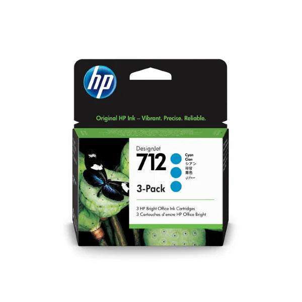 HP 712 T210, 230, 250, 650 Cyan 3-Pack Ink Cartridge (3ED77A)